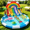 Piscina inflável com tenda, design de desenho animado, para crianças e adultos, banheira de natação externa em PVC espessado com escorregador