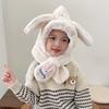 Invierno cómodo cálido transpirable gorro de punto para niños lindo orejas súper lindas estampado de conejo protección de cuello cruzado gorro de felpa