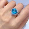 2024 Verano Nuevo Plata S925 Chapado en Platino Incrustado Topacio Azul Cielo Anillo 12mm