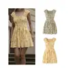 Atacado de roupas femininas transfronteiriças 2026 estilo pastoral francês cintura elástica estampada emagrecedor calça vestido de férias de duas vias