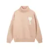Am* Suéter de cuello alto de punto mezclado con patrón de corazón jacquard para otoño e invierno, suave y de corte holgado, estilo unisex, al por mayor