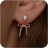 Brincos Pingente de Pérola Redonda Populares Europeus e Americanos da Amazon Brincos de Laço Pérolas Elegante Elegante Joias de Moda para Meninas