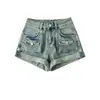 Shorts de Mezclilla Lavados Estilo Retro Americano de Cintura Alta para Mujer, Nuevo Estilo Verano 2026, Dobladillo Enrollado Desgastado, Pantalones Cortos de Trabajo Tridimensionales