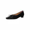 Sapatos Femininos de Couro Genuíno Estilo Coreano, Patchwork de Camurça de Ovelha, Laço Suave, Salto Baixo, Bico Quadrado, Boca Rasa, Coleção Primavera 2026