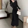 Vestido sexy de encaje liso de manga larga transfronterizo para mujer, prenda interior de primavera y otoño con falda larga de camisola, conjunto femenino de alta gama