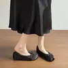 Estilo Família Su Tabi Macio~ Laço Cetim Raso Salto Grosso Bico Dividido Sapatos Femininos Casco de Porco