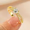 Anillo de Moda de Lujo Chapado en Oro de 14 Quilates con Moissanita de 1 Quilate para Mujer, Anillo de Lujo Ligero de Alta Gama, Venta Directa al por Mayor Transfronteriza