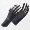 Luvas de Proteção Solar Femininas Verão Novo K5 Seda Gelo Malha Respirável Antiderrapante Camadas Aba Rebatível Proteção UV para Dirigir