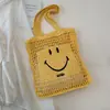 Bolso de Hombro Hueco de Gran Capacidad, Moderno y Elegante, Bolso Tejido Retro Trendy con Sonrisa, Bolso Tote Ligero de Nicho para el Día a Día