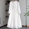 Novo Vestido Longo de Férias Primavera Verão Elegante Bordado Vestido de Chiffon Novo Estilo Chinês Slim Fit Solto 2026 Mulheres