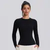 Ropa de yoga ajustada nueva transfronteriza manga larga para mujer ropa interior ropa exterior cuello redondo alta elasticidad corte ajustado top deportivo para correr fitness