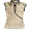 Top de color liso estilo chino nuevo Y2K, moda transfronteriza, estilo europeo y americano, corte ajustado, manga corta, con cuello abotonado, modelo nuevo para tiendas independientes