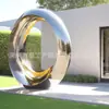 Anillo de Luna Abstracto Grande de Acero Inoxidable Iluminación Interior Lujo Ligero Superficie de Espejo Escultura de Anillo Redondo Decoración de Piso de Club Comercial Hecho a Medida
