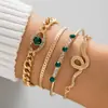 Joyería Transfronteriza Juego de Pulseras de Aleación Completamente Diamantadas Juego Combinado de Pulseras Multicapa con Imitación de Oro, Esmeralda y Diamante