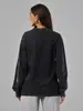 Camiseta Retrô Americana Lavada Preta Desgastada 100% Algodão Manga Longa com Cordão Tendência Estilosa Estilo Preguiçoso Top de Nicho