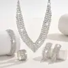 Moda Europeia e Americana Transfronteiriça Diamante Super Brilhante Colar Brincos de Franja Pulseira Anel conjunto Conjunto de Joias de Noiva