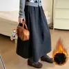 Saia de Lã Cinza para Mulheres, Novo Estilo Outono e Inverno 2025, Cintura Alta, Saia Evasê Afuniladora, Saia Midi Floral