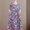 Vestido de Algodón y Seda Floral para Mujeres de Mediana Edad y Mayores, Nuevo Estilo Verano 2026, Vestido Holgado de Algodón y Rayón para Usar como Exterior