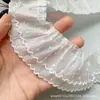 Malla Plisada de Encaje con Borde Flocado de Seda Arrugada de Alta Calidad Material Decorativo para Dobladillo de Falda DIY Ropa de Muñeca