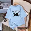 Camiseta de Algodón Puro Suelta de Manga Corta para Mujer 2026, Top Corto Holgado de Talla Grande a Media Longitud con Diseño de Gato