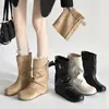 Hebilla de cinturón estilo coreano, botas de moda apiladas para mujer, nuevo modelo de otoño 2026, que aumentan la altura, adelgazantes, de punta redonda, hasta la pantorrilla, botas de moda