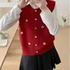 Colete de tricô floral tridimensional colorido novo estilo coreano para outono e inverno, colete cardigã de suéter sem mangas folgado com gola redonda para usar em camadas