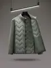 Chaqueta de Invierno para Hombre con Parches de Algodón Cuello Alto Patrón de Espiga Forro Acolchado Relleno Grueso Abrigo Cálido Chaqueta Casual de Negocios