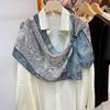 Crepe de Chine de Seda Menta Fresca Totem Misterioso Seda de Amora Estampado Cachecol Longo Distintivo Cachecol Simples