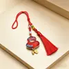 Produto Acabado: Pingente de Celular em Brocado Colorido Dupla Face em Forma de Cabaça, Chaveiro de Bolsa com Borla Roxa, Cor Roxa, Feito à Mão