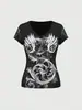 Camiseta Retro Estilo Y2K Americano Chica Picante Manga Corta con Estampado de Alas de Pedrería, Top Delgado Adelgazante para Mujer Venta al por Mayor