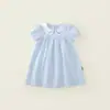 Vestido Bordado para Meninas Estilo Novo Verão 2026 com Gola Peter Pan Doce e Mangas Curtas, Direto da Fábrica, Versão Coreana Roupa de Verão