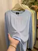 Camiseta Protetora Solar de Manga Longa de Comprimento Médio para Mulheres, Leve de Verão, Solta, Casual, Cor Sólida, Peça para Cobrir em Ambientes com Ar Condicionado