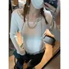 Nicho estilo coreano! Top redondo com renda, caimento justo, para outono/inverno 2026, feminino