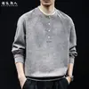 Sudadera con capucha Henley de peso pesado 420 g para hombre, estilo dos piezas falsas, para primavera y otoño, retro, holgada, talla grande, top casual de punto