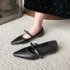 Zapatos de Mujer Elegantes de Gama Alta con Punta Fina Lazo Nudo para el Trabajo Tacón Grueso Estilo Retro Francés Zapatos Mary Jane Mocasines sin Cordones