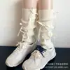 Conjunto de Piernas con Lazo Rosa Estilo Miu para Mujer Primavera y Otoño Calcetines de Punto Estilo Gris Calcetines Blancos Apilados en la Pantorrilla Estilo Ballet