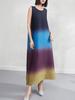 Vestido tipo chaleco Miyake 2025, nuevo diseño de primavera y verano, con degradado, suelto, adelgazante, talla grande, cuello redondo, corte A.