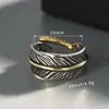 Anillo de Pluma Vintage para Hombre, Moderno, Personalizado, Estilo Hip-Hop, Patrón de Hierba Tang, Anillo de Dedo, Plata Tailandesa Imitación, Ala de Ángel, Anillo de Dedo Abierto