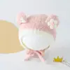 Chapéu de Pelúcia Fofo e Fofo para Crianças Orelhas de Animal Estéreo Decoração de Flores Chapéu Quente de Outono e Inverno para Bebê Fabricante
