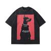 Hermoso perro lobo Doberman spaniel, moda europea y americana, camiseta holgada de gran tamaño para hombres y mujeres, lavada, desgastada y con rociado directo.