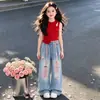 Conjunto de Verano para Niñas 2026 Nueva Moda Infantil Chaleco Ropa de Verano Estilo Coreano Conjunto de Mezclilla para Niñas Sensación de Alta Gama