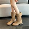 958-5 Piernas Gruesas de Grasa mm Botines Nuevos Cortos Otoño e Invierno Botines Individuales Tacón Grueso Retro Gamuza Botines de Media Caña Ensanchados Talla Grande Zapatos de Mujer