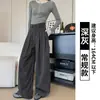 Calça Plissada Risca de Giz Estilo Old Money para Mulheres, Nova Coleção de Primavera, Calça Reta de Cintura Alta Solta, Calça de Perna Larga Estreita Petite
