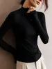 Top base de manga larga para mujer con dobladillo de volantes, nueva colección primavera 2026, ropa interior otoño/invierno, camiseta de manga larga, top de cuello medio-alto