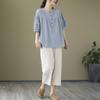 Traje de Algodón y Lino Moda de Verano para Mujer Estilo Occidental 2024 Verano Nuevo Talla Grande Delgado Lino Manga Corta Conjunto de Dos Piezas