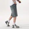 Shorts de mezclilla transpirables versátiles de verano, estilo retro azul moderno de alta costura, pantalones vaqueros frescos de longitud media