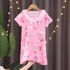 Camisón infantil, pijama de verano para niñas, de manga corta, con falda fina de encaje, ropa de casa para niñas de dibujos animados de talla mediana y grande.
