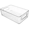 Caixa de armazenamento transparente, cesta de armazenamento retangular de plástico, organizador de lanches para geladeira de cozinha, mesa com alça, empilhável