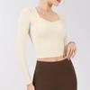 Roupas de Yoga Justas para Primavera e Verão, Bojo Fixo, Secagem Rápida, Manga Longa, Treinamento de Corrida, Fitness, Slim Fit, Gola Quadrada, Top Esportivo
