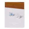 Pendientes de Aguja de Plata S925 Flor Pendientes Pequeños Frescos Pétalo Rosa Pendientes de Cristal Sentido Avanzado Azul Nicho Pendientes
